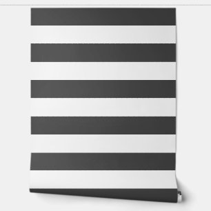 Charcoal Grey and White Wide Horizontal Stripes Wallpaper