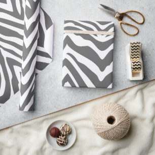 Charcoal Grey and White Zebra Stripes Animal Print Wrapping Paper