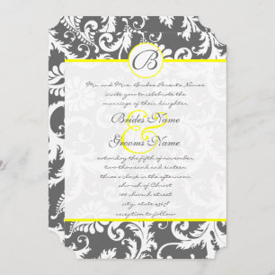 Charcoal Grey and Yellow Wedding Invitations