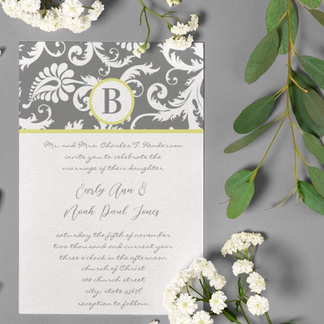 Charcoal Grey and Yellow Wedding Invitations (Creator Uploaded)