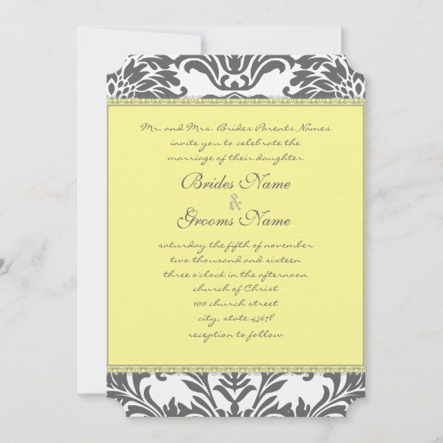 Charcoal Grey and Yellow Wedding Invitations (Front)