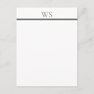 Charcoal Grey Bar Monogram Elegant Flat Note Card