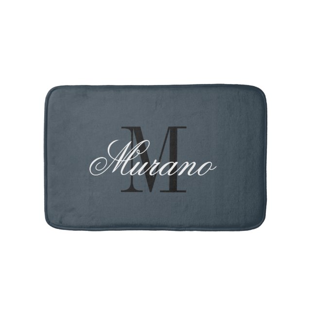 Charcoal grey bath mat with elegant name monogram (Front)