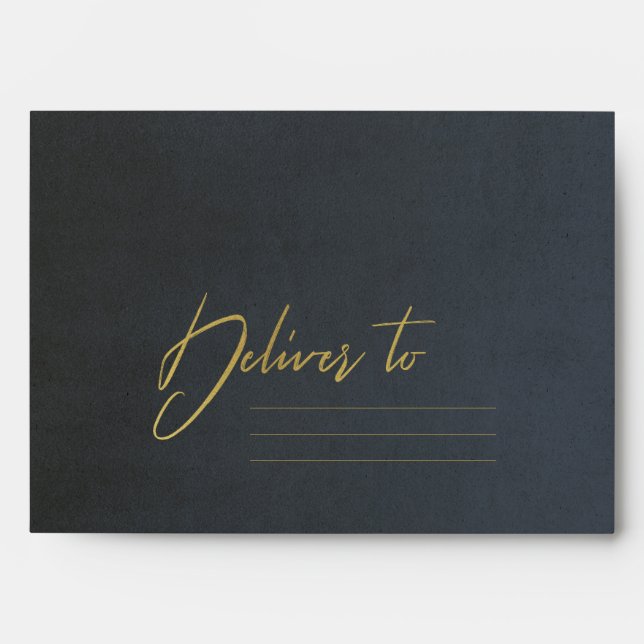 CHARCOAL GREY BLACK FAUX GOLD BRUSH STROKE ADDRESS ENVELOPE (Front)