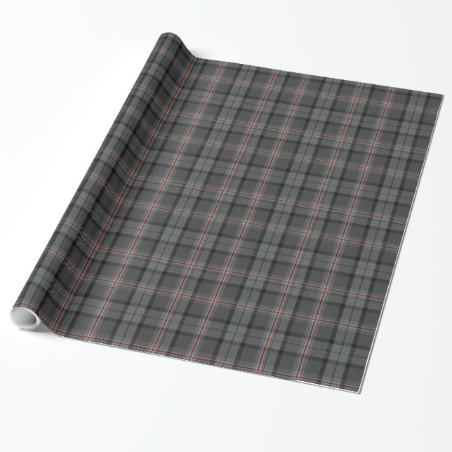 Charcoal Grey Black Red Tartan Plaid Wrapping Paper (Unrolled)