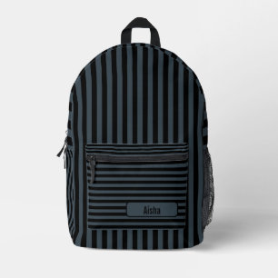 Charcoal Grey Black Vintage Striped Name Printed Backpack