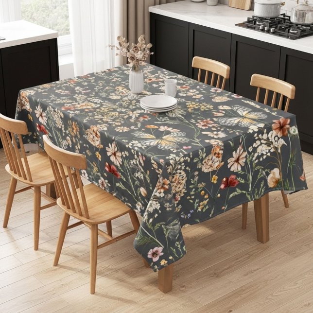 Charcoal Grey Boho Wildflowers Tablecloth (Creator Uploaded)