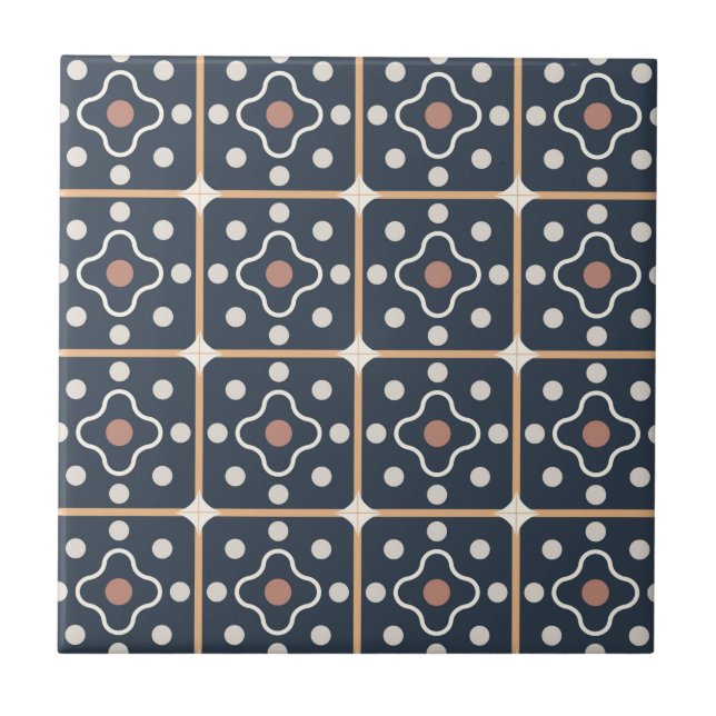 Charcoal Grey Brown Circle Geometric Accent Ceramic Tile (Front)