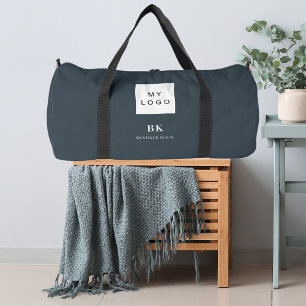 Charcoal grey business logo name monogram duffle bag