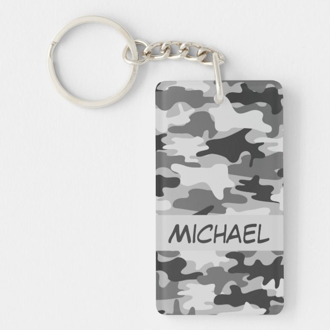 Charcoal Grey Camo Camouflage Name Personalised Key Ring (Front)