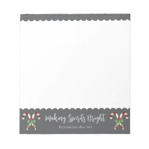 Charcoal Grey Candy Cane Festive Personalised Notepad