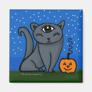 Charcoal Grey cat with a third eye Magnet
