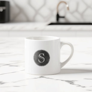 Charcoal Grey Chalkboard Style Monogram Espresso Cup