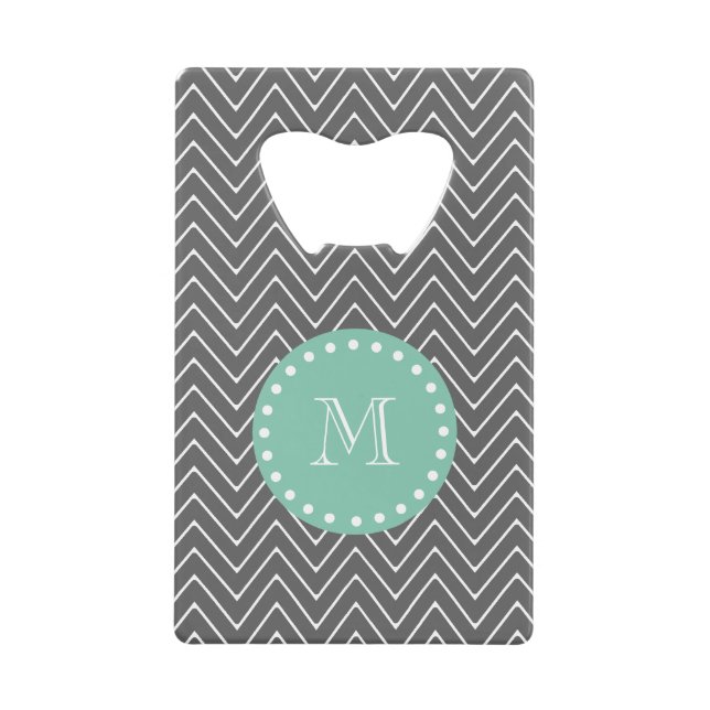 Charcoal Grey Chevron Pattern  Mint Green Monogram (Front)