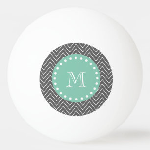 Charcoal Grey Chevron Pattern Mint Green Monogram Ping Pong Ball