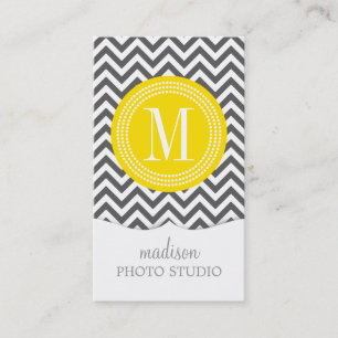Charcoal Grey Chevron Zigzag Personalised Monogram Business Card