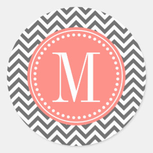 Charcoal Grey Chevron Zigzag Personalised Monogram Classic Round Sticker