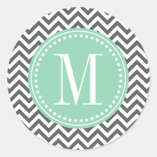 Charcoal Grey Chevron Zigzag Personalised Monogram Classic Round Sticker