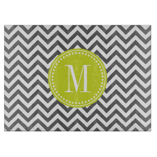 Charcoal Grey Chevron Zigzag Personalised Monogram Cutting Board (Front)