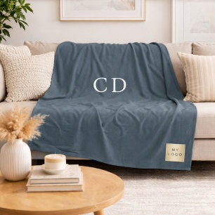 Charcoal grey corporate logo company gift monogram fleece blanket