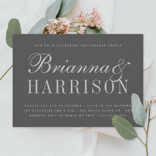 Charcoal Grey Couples Names Wedding Shower Invitation