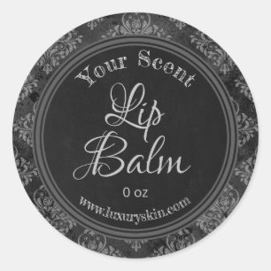 Charcoal Grey Damask Chalkboard Lip Balm Labels