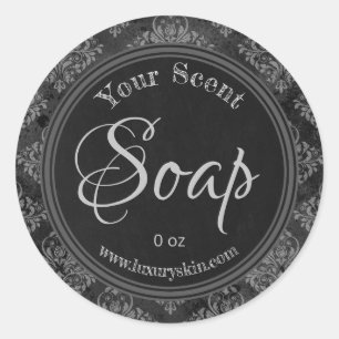 Charcoal Grey Damask Chalkboard Soap Labels