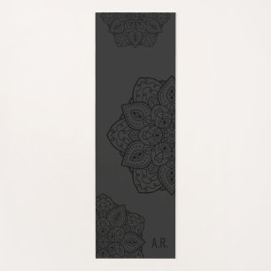 Charcoal Grey Decorative Mandala With Initials Yoga Mat