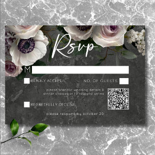 Charcoal Grey Elegant Floral Modern Wedding QR RSVP Card