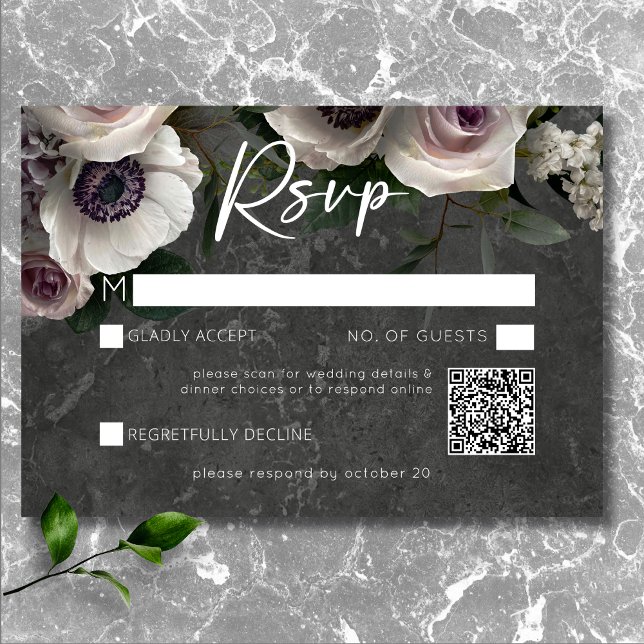 Charcoal Grey Elegant Floral Modern Wedding QR RSVP Card (Charcoal Gray Elegant Floral Modern Wedding QR RSVP Card)