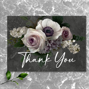 Charcoal Grey Elegant Floral Modern Wedding Thank You Card