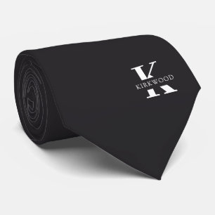Charcoal Grey Elegant Monogram + Name Two-Sided Tie