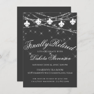 Charcoal Grey Fleur de Lis Lights   Retirement Invitation