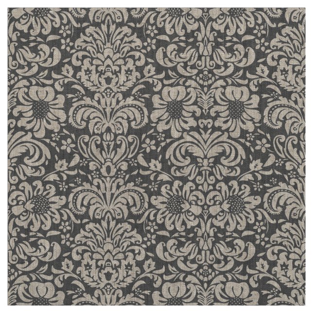 Charcoal Grey Floral Damask Fabric (Swatch)