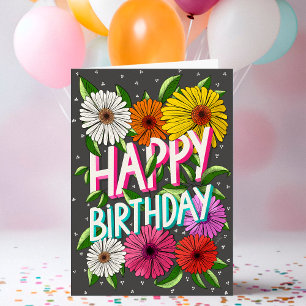 Charcoal Grey Floral Personalised Happy Birthday Card