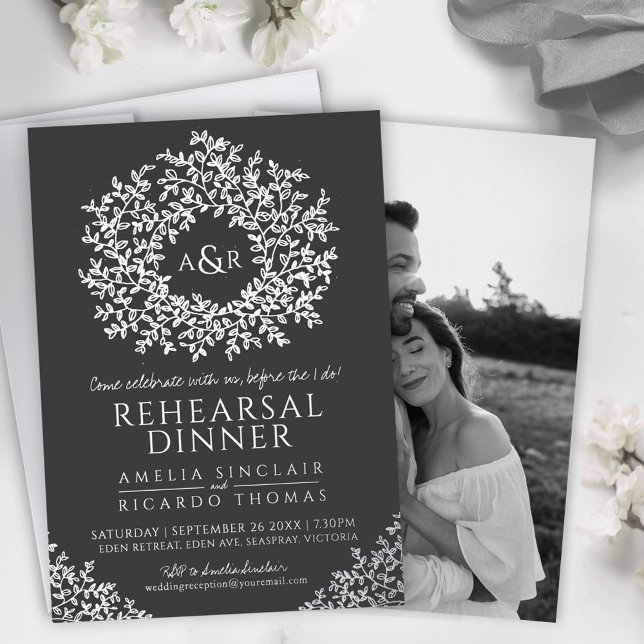 Charcoal grey foil monogram rehearsal dinner (Creator Uploaded)