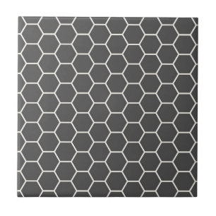 Charcoal Grey Geometric Honeycomb Hexagon Pattern Ceramic Tile