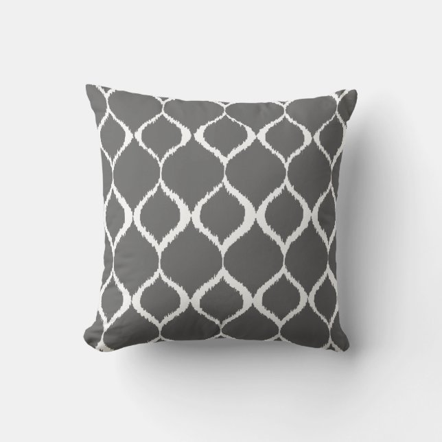 Charcoal Grey Geometric Ikat Tribal Print Pattern Cushion (Front)