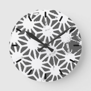 Charcoal grey geometric pattern round clock