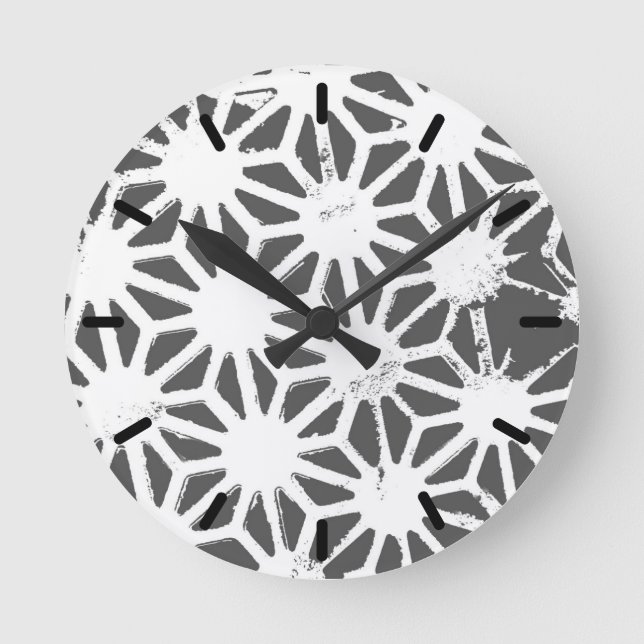 Charcoal grey geometric pattern round clock (Front)