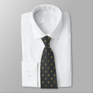Charcoal Grey & Gold Fleur de Lis Men's Tie