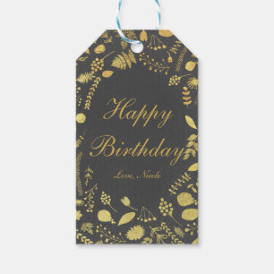 Charcoal Grey & Gold Floral Wedding Gift Tag
