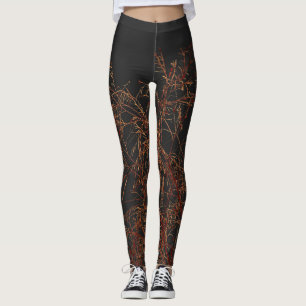 Charcoal Grey Golden Tree Brunches Sky Leggings