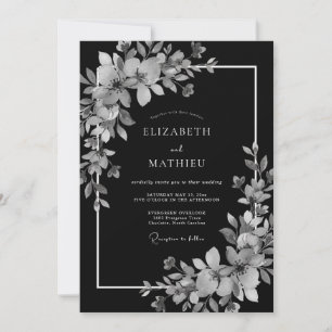 Charcoal Grey Gracious Winter Wedding Invitation