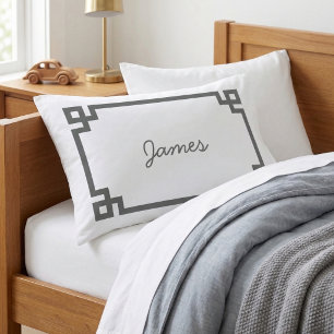 Charcoal Grey Greek Key Monogram Standard Pillowcase