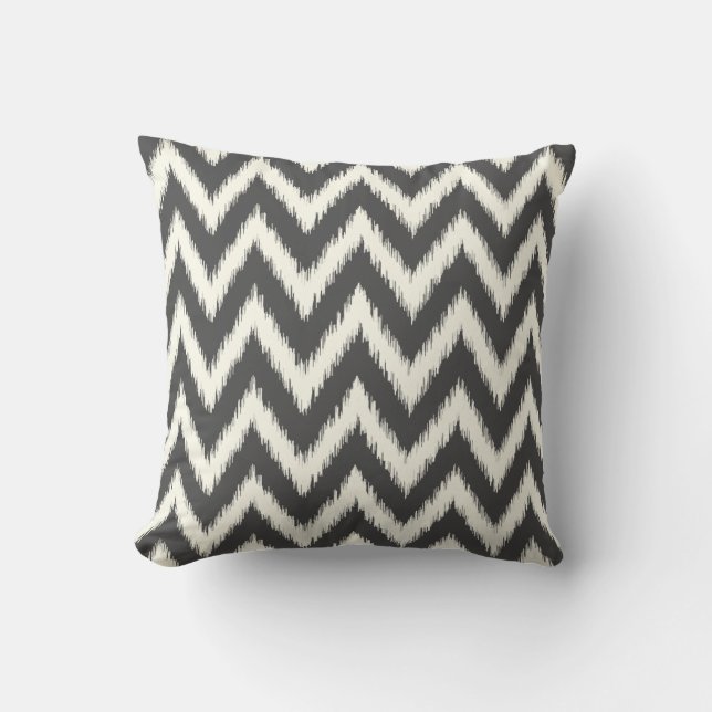 Charcoal Grey Ikat Chevron Cushion (Front)