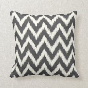 Charcoal Grey Ikat Chevron Cushion