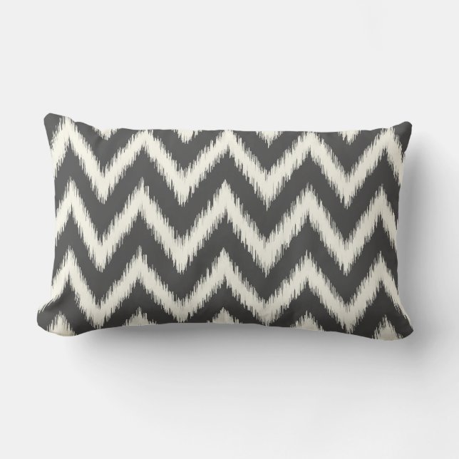 Charcoal Grey Ikat Chevron Lumbar Cushion (Front)