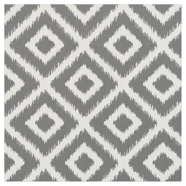Charcoal Grey Ikat Diamonds Fabric (Close Up)