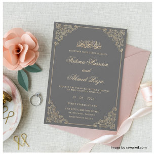 Charcoal Grey Islamic Muslim Wedding Invitation